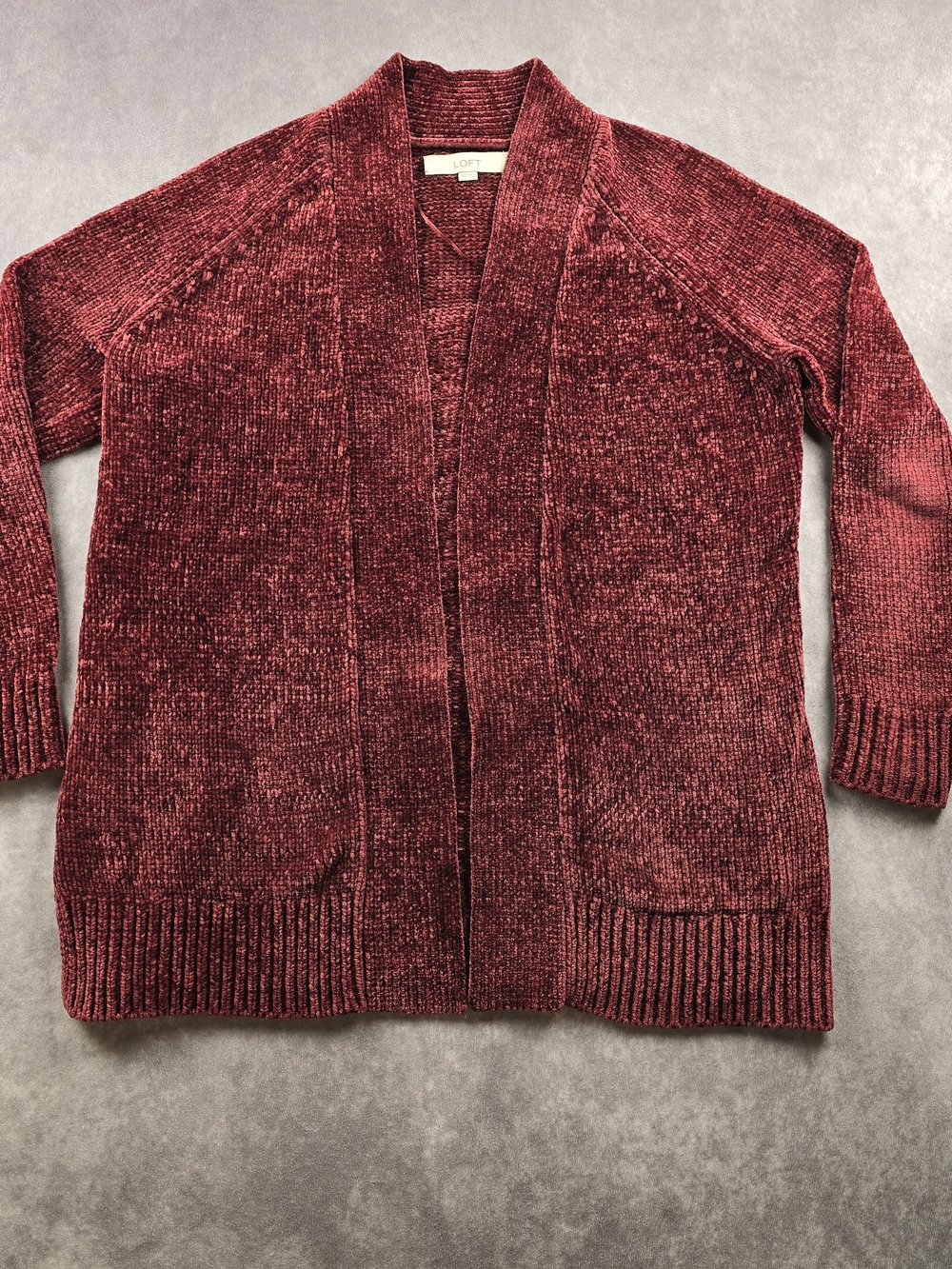 LOFT Burgundy Chenille Open Front Cardigan Women’s XS